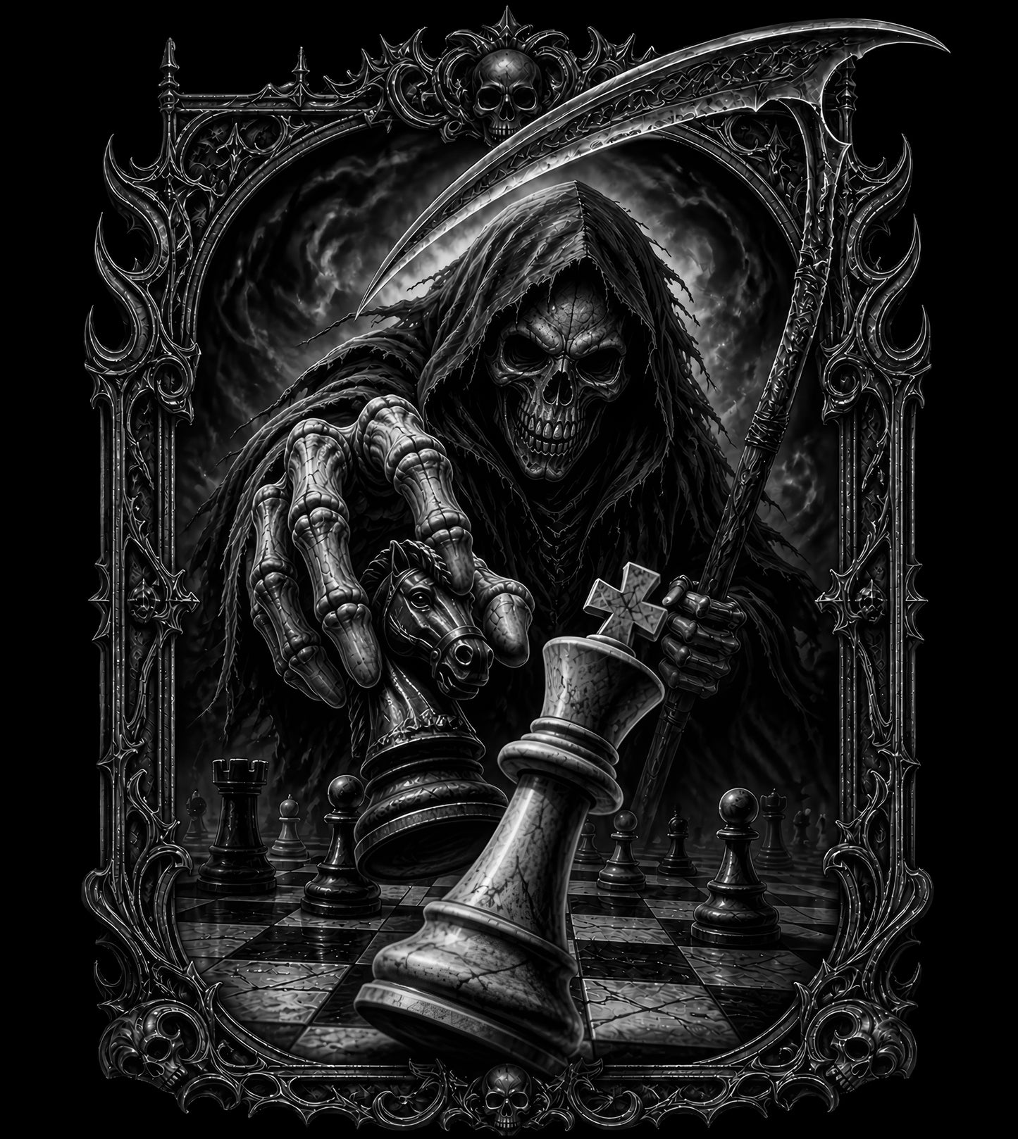 “Check Mate” – Grim Reaper Chess T-Shirt